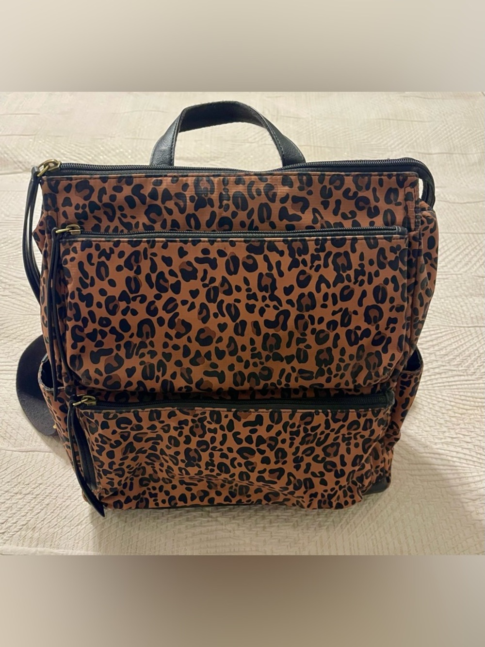 Fossil Leopard-Print Brown and Black Backpack